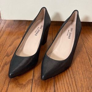 Jon Josef‎ Block Heel Pointed Toe Leather Heels Black size 6 textured